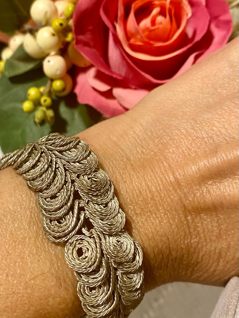 Vintage Artisan Filigree Coiled Wire Segment Bracelet